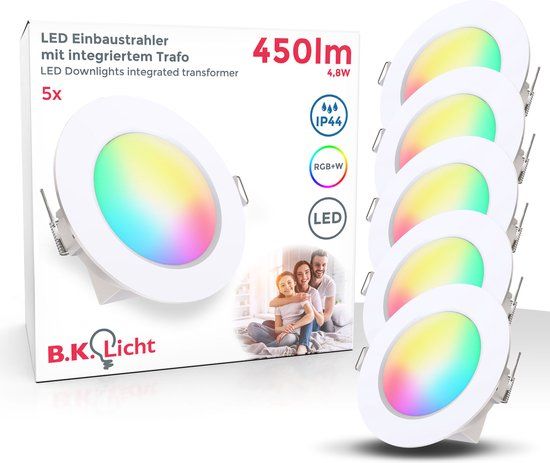 B.K.Licht - RGBW Badkamerverlichting Inbouwspots - Set van 5 - afstandsbediening - dimbaar - IP44 - wit