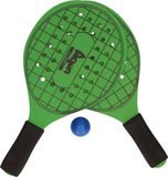 Atosa Groene beachball set met tennisracketprint buitenspeelgoed - Houten beachballset - Rackets/batjes en bal - Tennis ballenspel