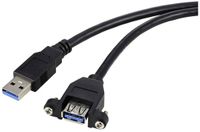 Renkforce RF-5720388 USB-kabel USB 3.0 USB-A stekker, USB-A bus 1.00 m Zwart Voor inbouw, Schroefbaar