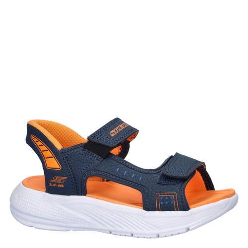 Skechers Hands Free Slip-ins: Microspec-Splash Hydro Ease imitatieleren sandalen - donkerblauw/oranje Jongens Imitatieleer - maat 27