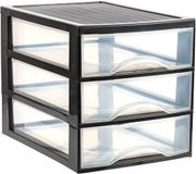 Plasticforte Ladekastje bureau organizer - 3 lades - zwart/transparant - H27 x B25,5 x D35 cm - kunststof
