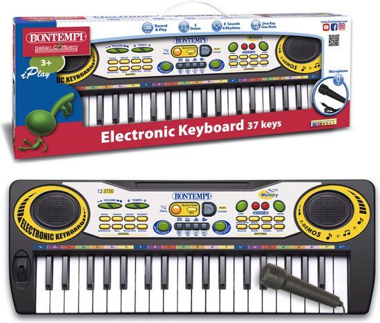 Bontempi Elektronisch Keyboard - Piano voor Kinderen - 37 Toetsen met Microfoon - Zwart