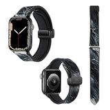 Horlogebandje Apple Horlogebandje voor Apple Iwatch 22 mm (38/40/41/42/44/45 mm) van siliconen en echt leer: zwart marmer