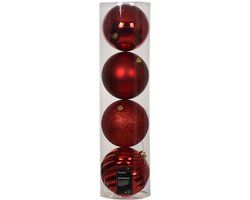 Decoris Kerstballen kunststof d14 cm kerstrood 4 stuks