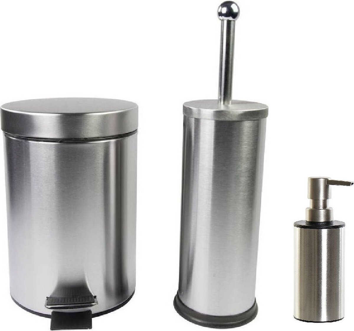 Items Toiletborstel houder zilver 38 cm met zeeppompje 300 ml en pedaalemmer metaal