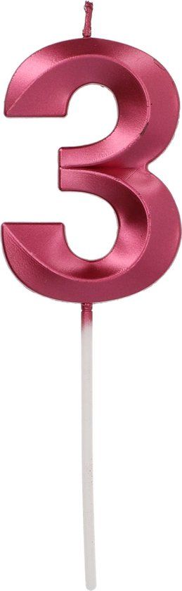 Folat Glamour Cijfer 3 Rood Metallic Kaars