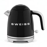 SWEISS KTS9 Vintage elektrische waterkoker, 1 l, compact roestvrij staal, praktisch, 1000 W, zwart