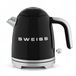 SWEISS KTS9 Vintage elektrische waterkoker, 1 l, compact roestvrij staal, praktisch, 1000 W, zwart