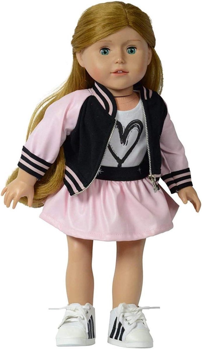 The New York Doll Collection Dolls Bomber Jacket Set (Pink) - Bomber Jas Set voor 46cm Pop