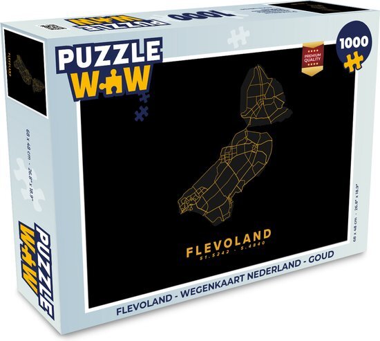 MuchoWow Puzzel Flevoland - Wegenkaart Nederland - Goud - Legpuzzel - Puzzel 1000 stukjes volwassenen