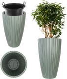 KADAX Ronde bloempot, decoratieve bloempot met binneninzetstuk, sierpot van kunststof, voor binnen en buiten (groen)