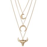 LGT JWLS LGT Jewels Gelaagde dames ketting Bull Moon Goudkleurig