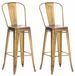 In And OutdoorMatch Tabouret de bar Hollis - Laiton - Design industriel - Ensemble de 2 - Dossier - Repose-pieds - Pour cuisine et bar - Sièges en métal