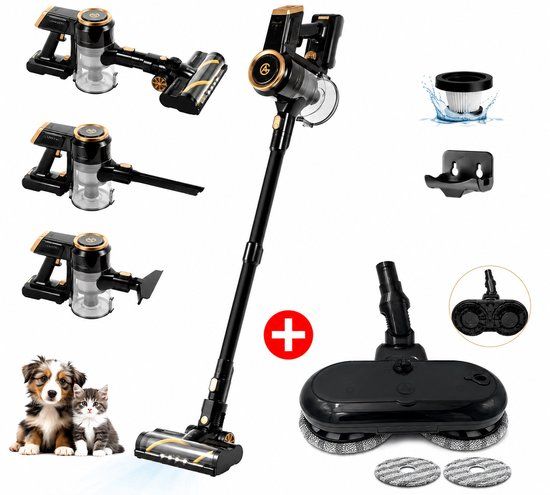 AG AG4200 Steelstofzuiger Draadloos – 2 Accu’s – 90 Min Stofzuigen – Krachtige Stofzuiger Zonder Zak – Geschikt voor Dierenharen – 2-in-1 Kruimeldief – Compact & Lichtgewicht – Platinum Gold