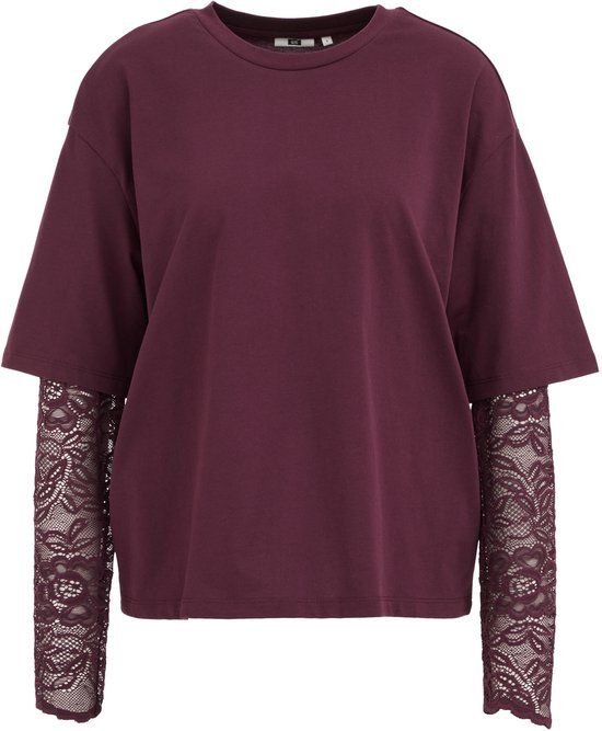 WE Fashion Dames oversized jersey T-shirt met kant