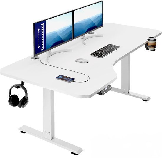 Casaria Zit Sta Bureau - Hoogte Verstelbaar Elektrisch - 160x75cm Wit