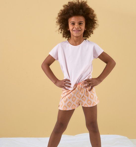 Little Label meisjes pyjama kort roze oranje bio katoen 110/116