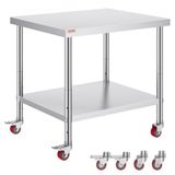 VEVOR Table de Travail Cuisine 91x76x86 cm Table de Travail Inox avec Roulettes et Freins Capacité de Charge 100 kg pour Préparation des Repas Cafétérias Hôtels Hôpitaux Cliniques Restaurant