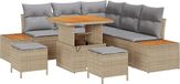 vidaXL Banc de jardin - Set - 8 - pièces - 7 places - Beige - Poly - rotin
