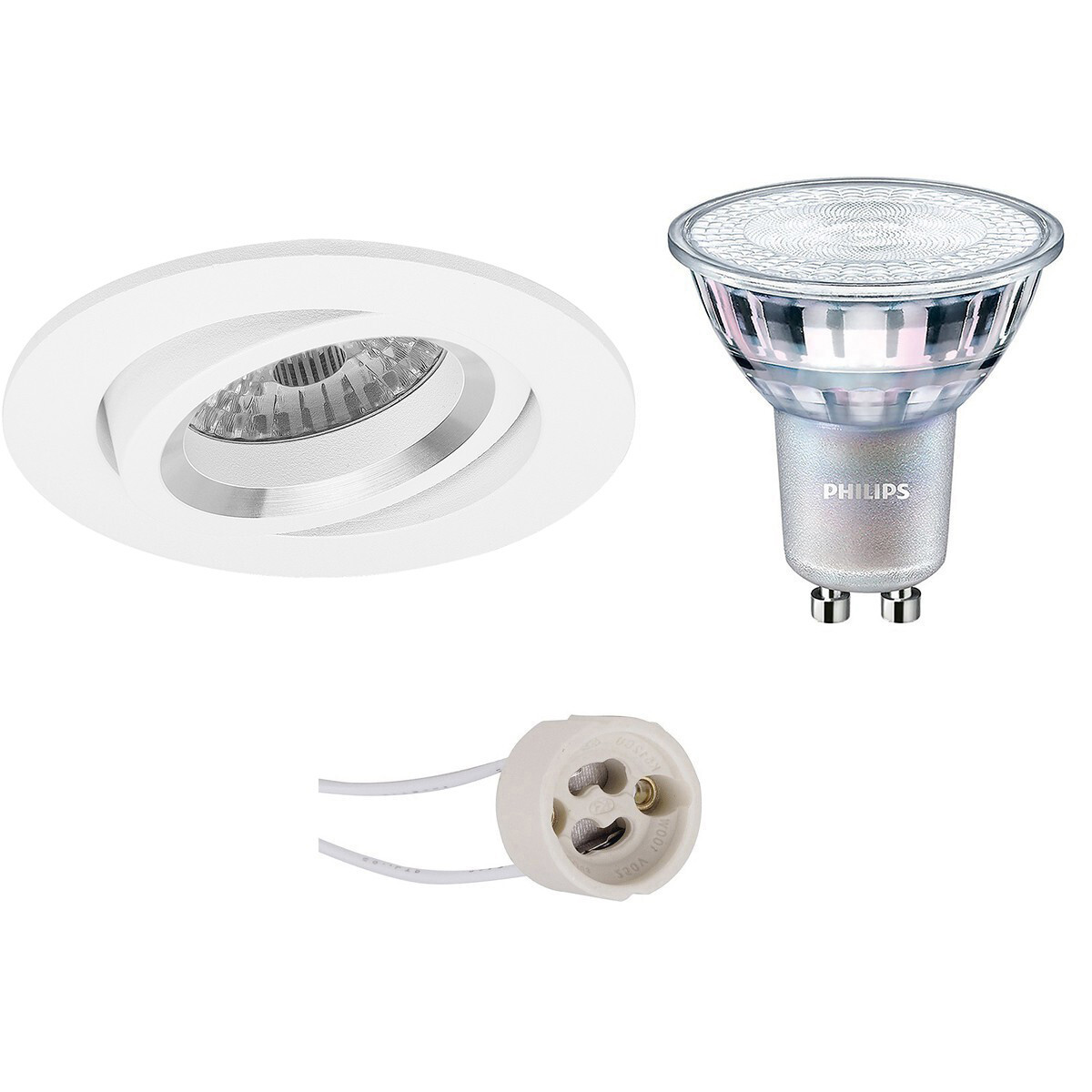 BES LED LED Spot Set - Pragmi Aerony Pro - GU10 Fitting - Inbouw Rond - Mat Wit - Kantelbaar - Ø82mm - Philips - MASTER 927 36D VLE - 4.9W - Warm Wit 2200K-2700K - DimTone Dimbaar