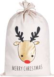 BRUBAKER Kerstzak Rendier Goud - Merry Christmas - 80 cm Cadeauszak Kerstmis - Kerstmanzak Katoen met Koord voor Cadeauverpakking - Rendier