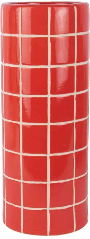 Present Time Vaas Retro Tiles - Helderrood - Ø15cm - Keramiek - Modern
