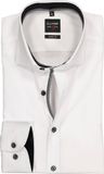 OLYMP Level 5 body fit overhemd - mouwlengte 7 - wit (zwart contrast) - Strijkvriendelijk - Boordmaat: 38