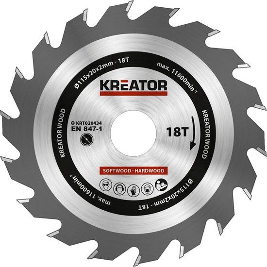 Kreator KRT020434 Zaagblad voor hout - Ø115 mm - 18 Tanden