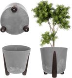 Merkloos Kadax Plantenpot met binneninzetstuk - Bloempot decoratief - Betonlook design - 18 cm hoog - Grijs