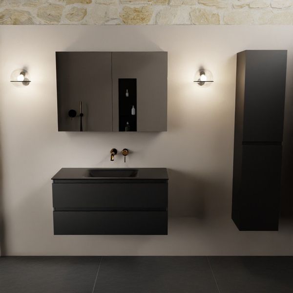 Mondiaz Aivy badmeubelset - 100x45x50cm - 0 kraangaten - 1 wasbak urban Solid surface - Midden - 2 lades - Met spiegelkast - MDF Urban AIVY80402