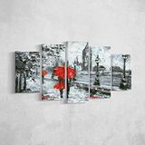 Homemania Afbeelding Londen, 5 steden en landschappen per woonkamer, meerkleurig, 100 x 3 x 60 cm, HM205PKNV-116, polyester, hout