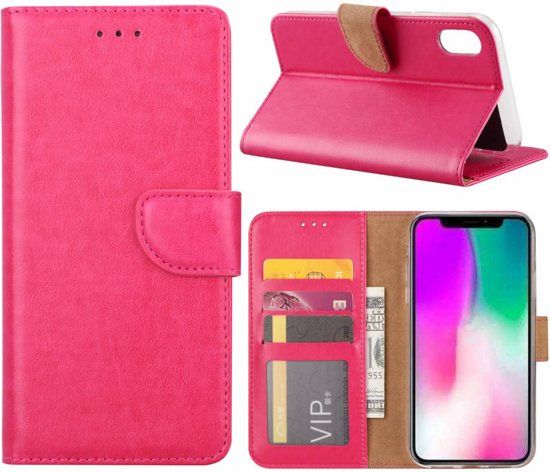 Roze Booktype / Portemonnee TPU Lederen Hoesje voor iPhone Xr