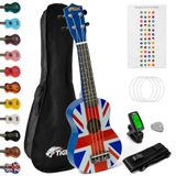 TIGER Union Jack Sopraan Ukelele Kit Beginnerspakket | Inclusief chromatische stemmer, riem, etui, reservesnarenset