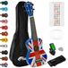TIGER Union Jack Sopraan Ukelele Kit Beginnerspakket | Inclusief chromatische stemmer, riem, etui, reservesnarenset