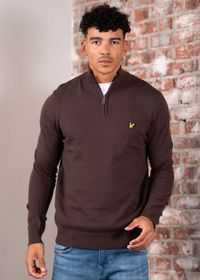 Lyle & Scott Pull à demi-fermeture éclair en laine mérinos Espresso - Taille M - Hommes