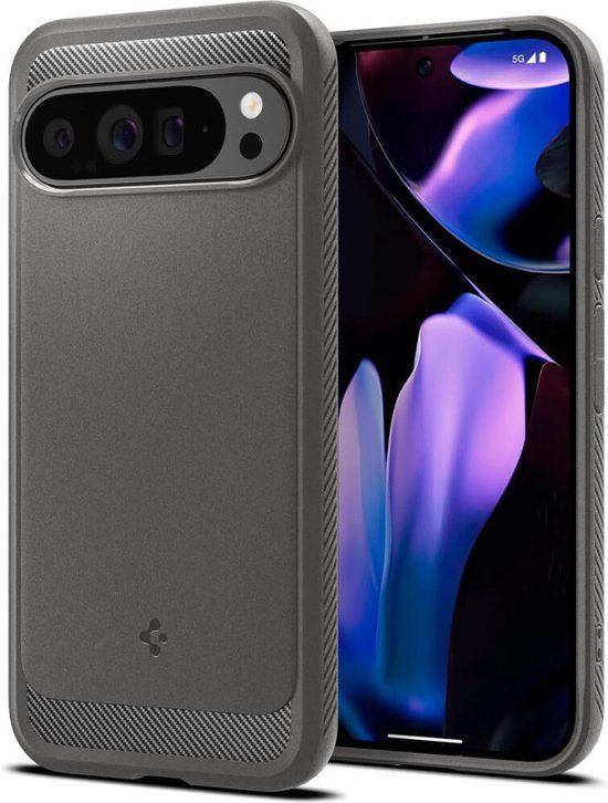 Spigen Rugged Armor Hoesje Geschikt voor Google Pixel 9 Pro XL - Back Cover met Air Cushion - Carbon - Matte - Grijs