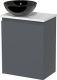 Maxaro Toiletmeubel met waskom | 41 cm Donkergrijs Greeploos front Hoogglans zwart Keramiek waskom Hoogglans wit blad
