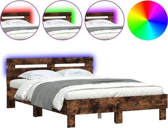 vidaXL Bedframe met hoofdeinde en LED gerookt eikenkleurig 120x200 cm