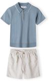 Minoti Kleding Set Jongens Polo en Linnen Short - Katoen - Lichtblauw