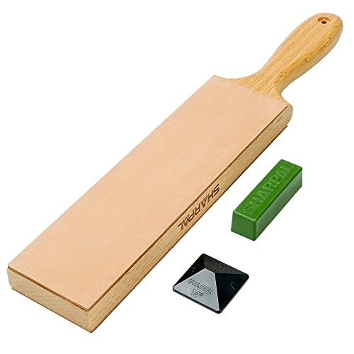 SHARPAL 205H Premium Stropping Slijperset van Leer met Handvat (330 x 60 mm), met 53 g Polijstpasta en Hoekgeleiding