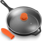 NUTRICHEF Koekenpan - 30 cm Gietijzeren Koekenpan met Deksel - Zwart - Rond - Ja - Gietijzer - Glas