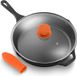 NUTRICHEF Koekenpan - 30 cm Gietijzeren Koekenpan met Deksel - Zwart - Rond - Ja - Gietijzer - Glas