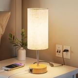 UPXNBOR Touch Nachtkastlamp met USB-A- en USB-C-oplaadpoorten, Bureaulamp, Leeslamp, Touch dimbaar, 3 warmwitte lichtstanden, Linnen lampenkap, 1,5 m kabel, Houtkleur (E27-lamp inbegrepen)