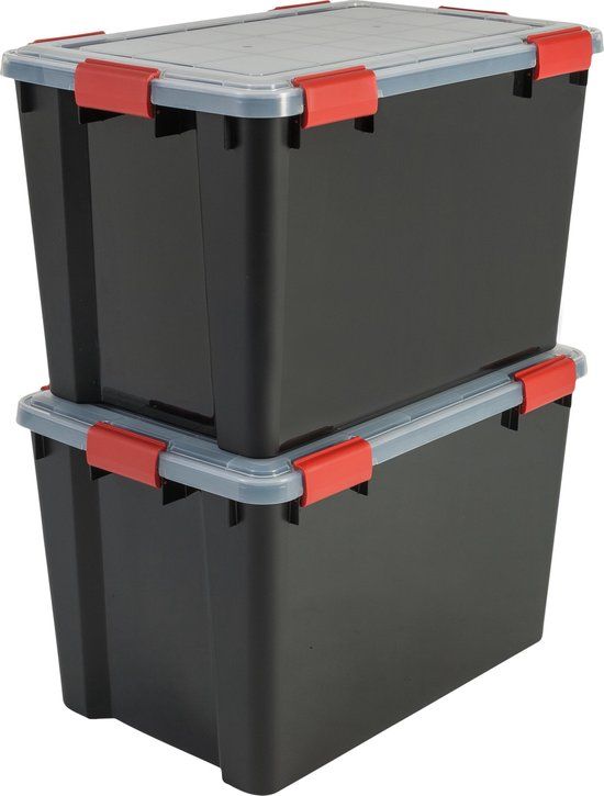 IRIS OHYAMA Airtight Opbergbox - 70L - 2 stuks - Zwart/Rood