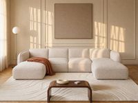 Vente-unique Chaise longue rechts in beige chenillestof van Maison Céphy CAMILIO