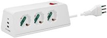 VIMAR 00608.CC.B Bureau-stopcontact met lichtbeveiligingsschakelaar en 2 m kabel, 3 SICURY universele uitgangen, 2 x USB A-uitgangen en 1 x USB C-uitgang, 10A-stekker, wit