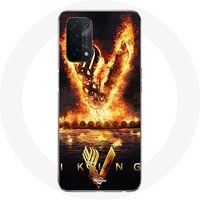Maniacase Hoesje voor Oppo A54 5G Vikings serie seizoen 6 logo V zwaard van vuur zwarte achtergrond