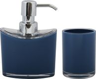 MSV Zeeppompje en drink/tandenborstel beker - badkamer set Aveiro - kunststof - donkerblauw