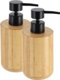 Tendance Zeeppompje/dispenser - 2x - bruin/zwart - bamboe - 8 x 16 cm - 200ml