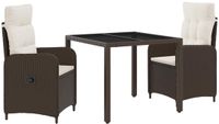 vidaXL Buiten Eettafel Set 3-delig Bruin en Crème Wit Poly Rotan